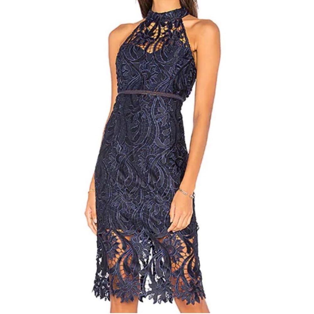 ⭐️Navy Blue Bardot Isa Lace Halter Dress